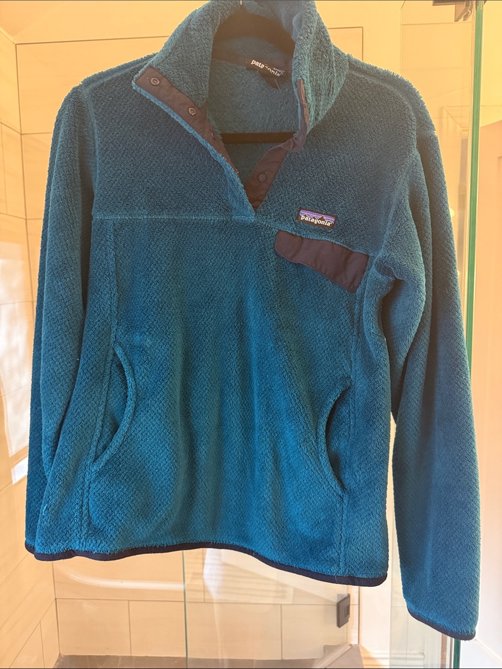 Patagonia Womenโs Teal Zip-Style Fleece Pullover